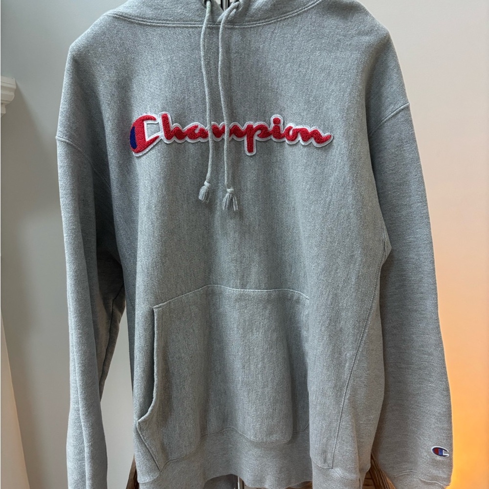 Champion Gray Hoodie Sweatshirt with Classic Logo